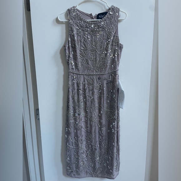 NWT Mac Duggal Sleeveless Beaded Midi Cocktail Dress with Back Slit - Picture 6 of 11
